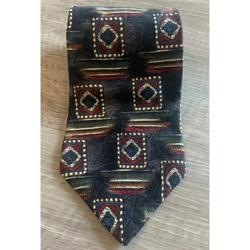 VTG Givenchy Monsieur 100% Imported Silk Made In USA Geometric Tie 4” X 56”